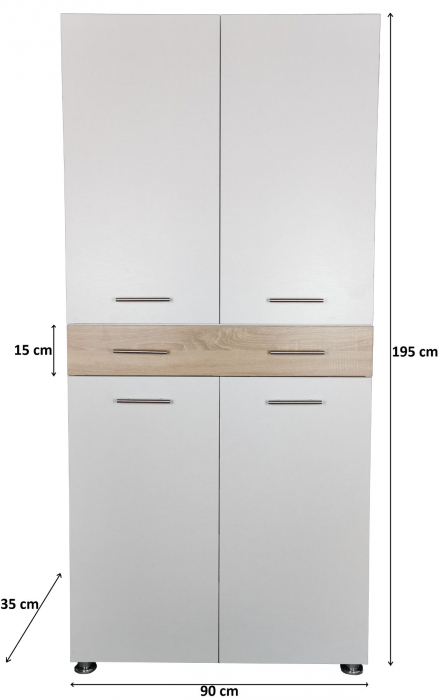 Dulap sau pantofar Zaragosa, stejar alb si alb, 90x35x195 cm [5]