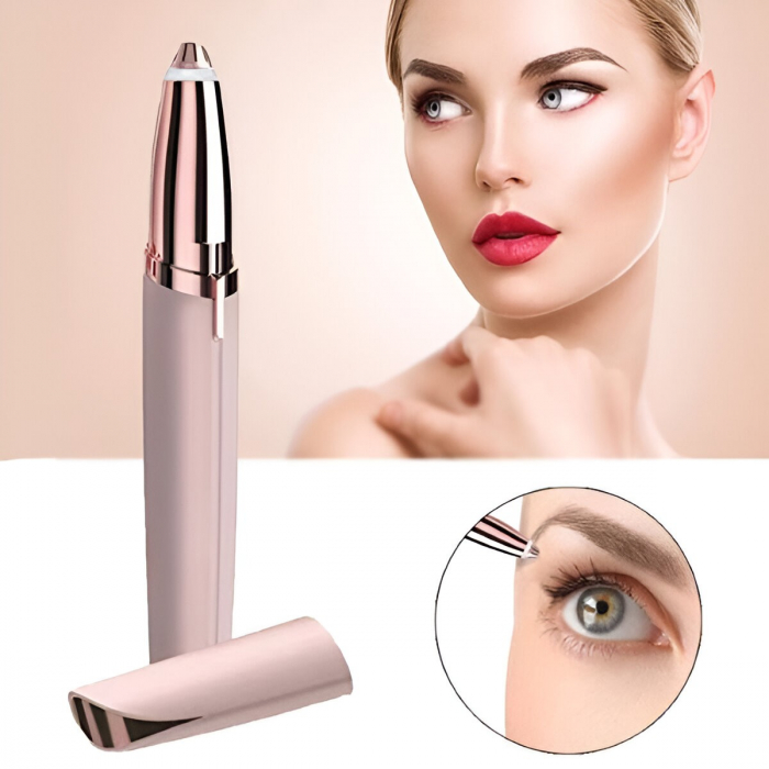 Epilator de Sprancene, Flippy, Aparat de Tuns Facial sub Forma de Creion, Portabil, Alimentare cu Baterii, 13x1.5cm, Roz [7]