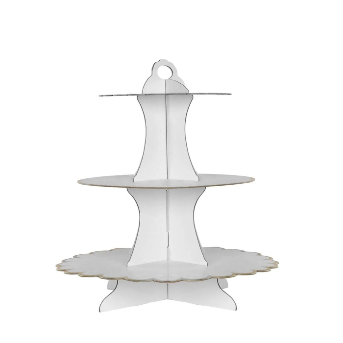 Etajera pentru Prajituri, Flippy, din Carton, 3 Nivele, 16/22/29 cm Diametru, Inaltime 38 cm, Alb [3]
