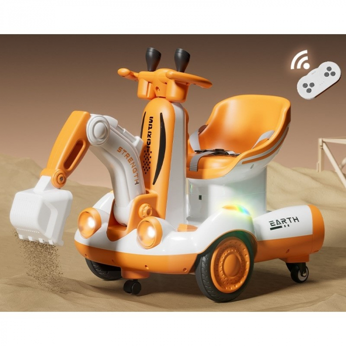Excavator Electric, Flippy, pe 4 Roti Antiderapante, cu Telecomanda, Brat Controlat Electric, cu Telecomanda, +2 Ani, Galben [2]