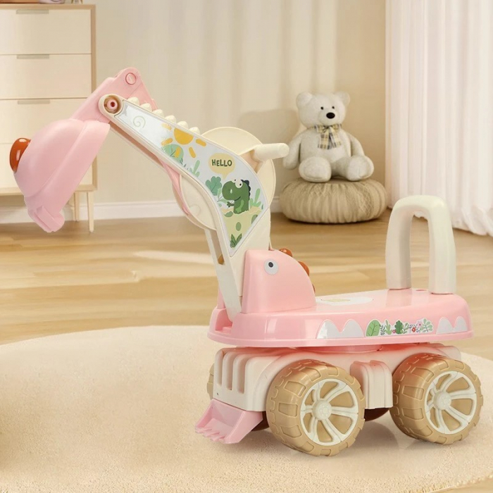 Excavator pentru Copii, Flippy, 1-3 Ani, Greutate Portanta 30 kg, Muzica si Lumini, Rotatie 360 Grade, 45 x 31 x 35 cm, 4 Roti, Roz [4]