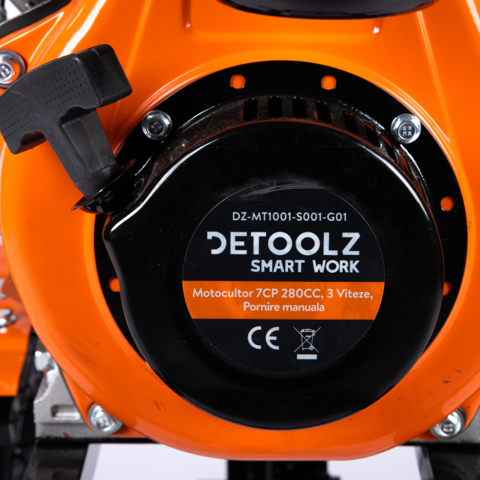 Motocultor DETOOLZ 7CP 280CC, motorina, 4T, 3 viteze, pornire manuala, cu roti [6]