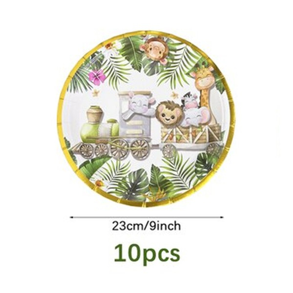 Farfurii Cartonate pentru Petreceri, Flippy, Farfurii cartonate de unica Folosinta pentru Zile de Nastere, Model Safari cu animale, set 10 buc, Diametru 23 cm, Multicolor [6]