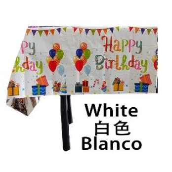 Fata de masa din folie, cu Happy birthday, alba+137*274cm [1]