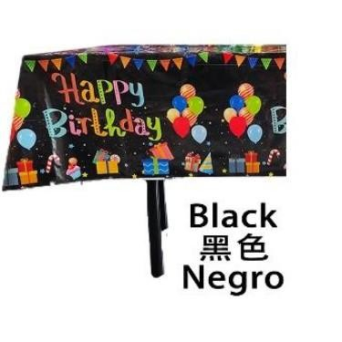 Fata de masa din folie, cu Happy birthday, negru+137*183cm [1]