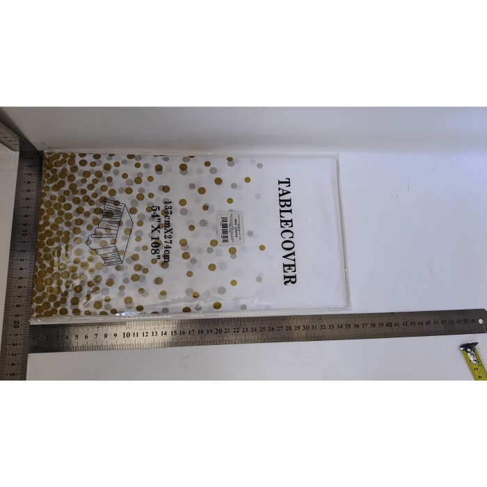 Fata de masa dreptunghiulara, Flippy, Impermeabila, Anti-pete, Pentru petreceri, nunti, botezuri, decoratiuni, 274x137cm, Gold/ Alb [2]