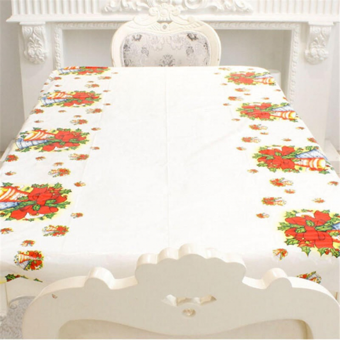 Fata de masa dreptunghiulara Flippy, PVC, 2.5 mm grosime, imprimeu clopotei, potrivit pentru Craciun, utilizare multipla, 180 x 108 cm, alb [3]