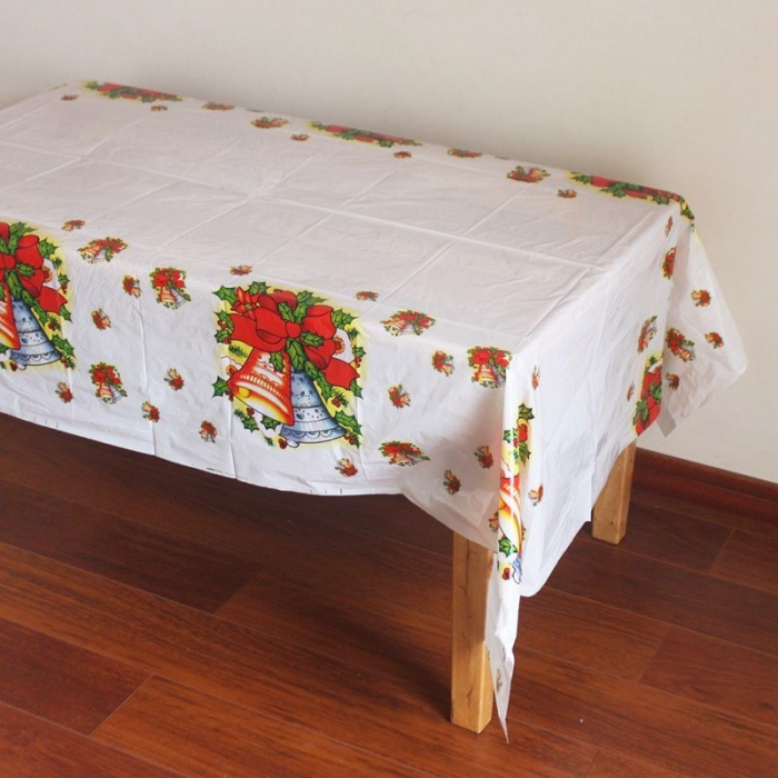 Fata de masa dreptunghiulara Flippy, PVC, 2.5 mm grosime, imprimeu clopotei, potrivit pentru Craciun, utilizare multipla, 180 x 108 cm, alb [4]