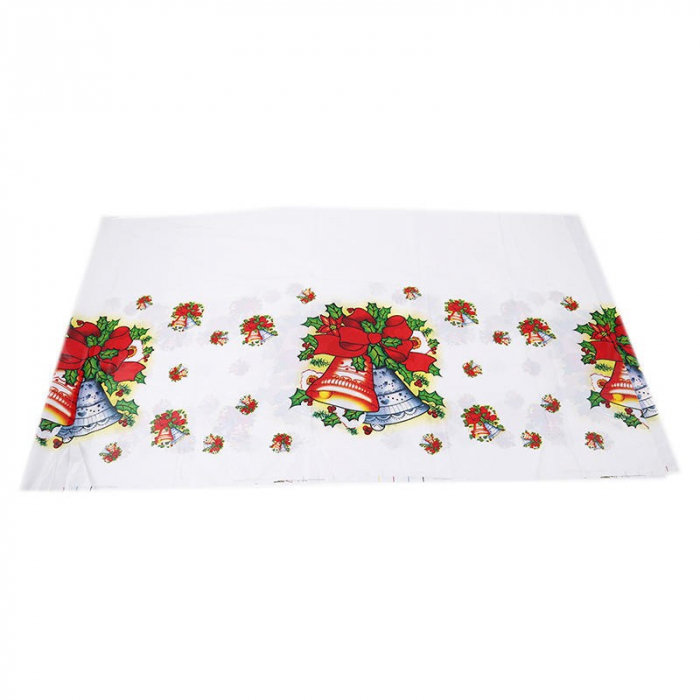 Fata de masa dreptunghiulara Flippy, PVC, 2.5 mm grosime, imprimeu clopotei, potrivit pentru Craciun, utilizare multipla, 180 x 108 cm, alb [2]