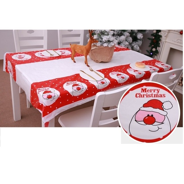 Fata de masa dreptunghiulara Flippy, PVC, 2.5 mm grosime, imprimeu Mos Craciun model 2, potrivit pentru Craciun, utilizare multipla, 180 x 108 cm, alb [2]