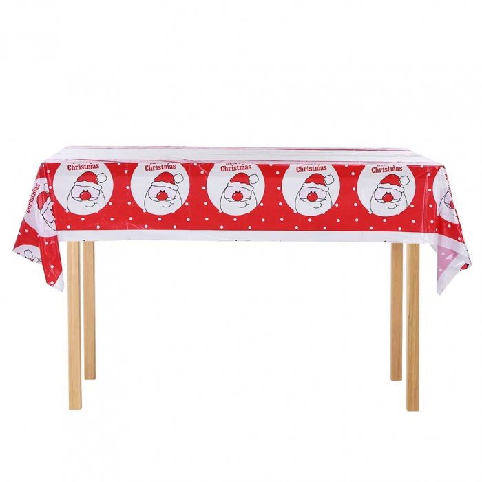 Fata de masa dreptunghiulara Flippy, PVC, 2.5 mm grosime, imprimeu Mos Craciun model 2, potrivit pentru Craciun, utilizare multipla, 180 x 108 cm, alb [5]