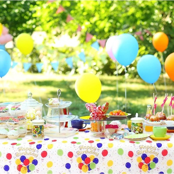 Fata de Masa, Flippy, din PEVA, Imprimeu Happy Birthday cu Baloane, 137 x 274 cm, Impermeabila, Fara Pete, Curatare Rapida, Multicolor [3]