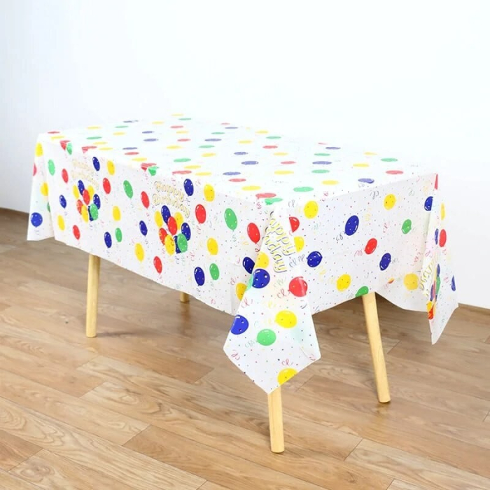 Fata de Masa, Flippy, din PEVA, Imprimeu Happy Birthday cu Baloane, 137 x 274 cm, Impermeabila, Fara Pete, Curatare Rapida, Multicolor [5]