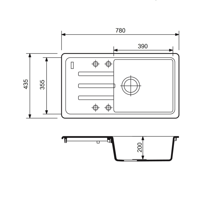 FCB-7843SLA/1T, Chiuveta de bucatarie din granit cu o cuva si scurgator, seria SLIM LONG, Avena, 780x435x200 mm, FLOW [3]