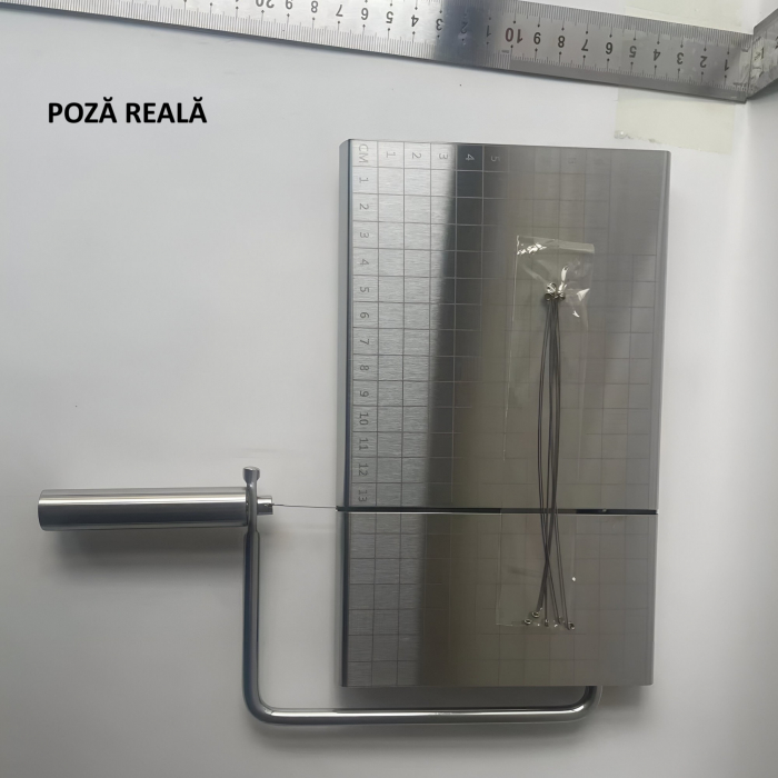Feliator de Branza, Flippy, din Otel Inoxidabil, 5 Fire de Rezerva, Maner Ergonomic, Scara de Masurare, 24x21cm, Argintiu [2]