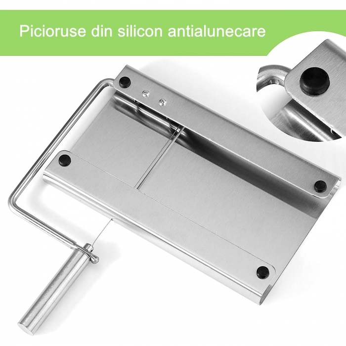 Feliator manual Flippy, pentru cascaval, salam, prajituri, unt, din otel inoxidabil, usor de curatat si utilizat, 5 lame de schimb incluse, picioare antiderapante, 21 x 12.2 x 2.8 cm, argintiu [3]
