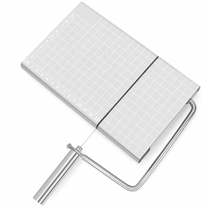 Feliator manual Flippy, pentru cascaval, salam, prajituri, unt, din otel inoxidabil, usor de curatat si utilizat, 5 lame de schimb incluse, picioare antiderapante, 21 x 12.2 x 2.8 cm, argintiu [1]