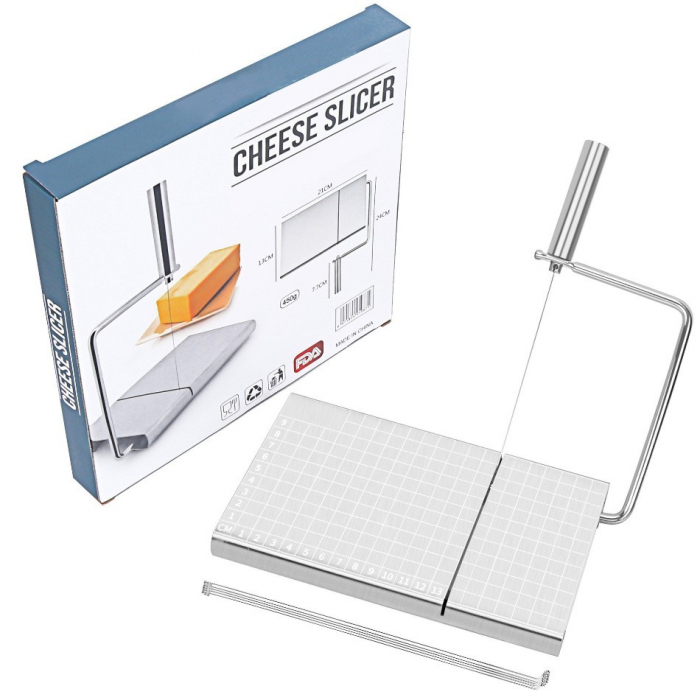 Feliator manual Flippy, pentru cascaval, salam, prajituri, unt, din otel inoxidabil, usor de curatat si utilizat, 5 lame de schimb incluse, picioare antiderapante, 21 x 12.2 x 2.8 cm, argintiu [2]