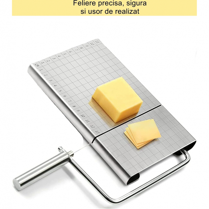 Feliator manual Flippy, pentru cascaval, salam, prajituri, unt, din otel inoxidabil, usor de curatat si utilizat, 5 lame de schimb incluse, picioare antiderapante, 21 x 12.2 x 2.8 cm, argintiu [5]