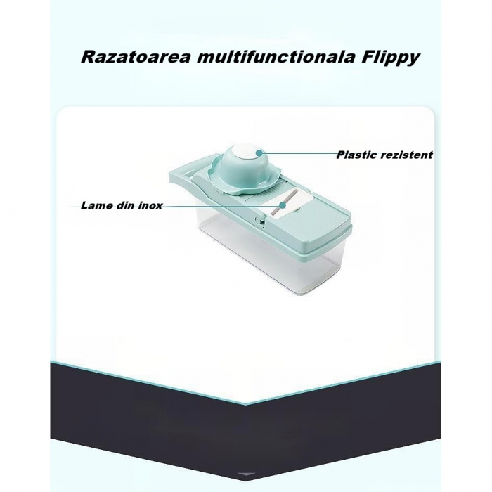 Feliator Multifunctional, Flippy, Razatoare, 8 in 1, pentru Fructe si Legume, 10 Piese, Lame de Inox, Recipient Stocare, Separator Oua, Protectie Mana, ABS, 32.2x11.3 cm, Albastru/Alb [4]