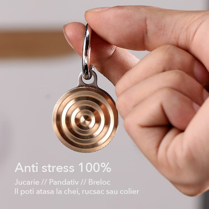 Fidget Spinner Titirez Anti Stress, Flippy, Tip Pandativ / Breloc, Ondulatii Mari, Otel Inoxidabil, 30x30x8 mm, Auriu [3]