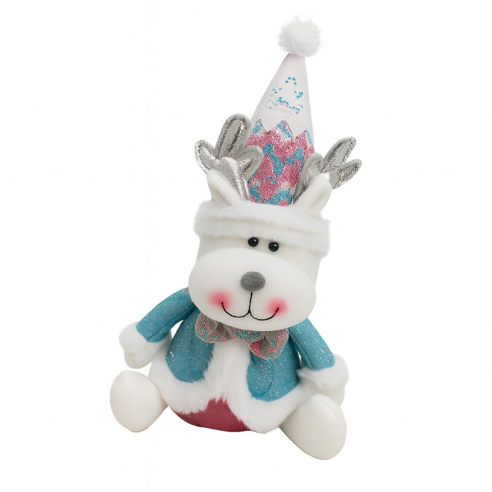 Figurina de Craciun Ren cu Palarie, Flippy, Figurina Decorativa Ren de Craciun pentru Sarbatorile de Iarna, 34 x 20 x 12 cm, Multicolor [1]