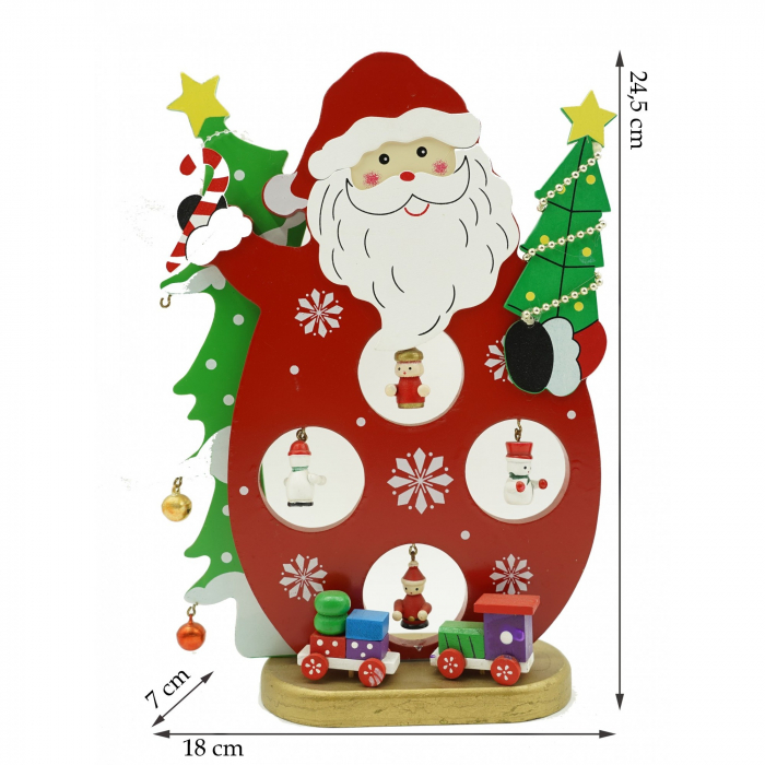 Figurina decorata, Mos Craciun, Rosu, din Lemn, 18 cm x 24.5 cm, Interior, Flippy [6]
