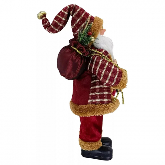 Figurina Decorativa Craciun, Flippy, Mos Craciun Asezat cu Sac si Felinar, 35 x 18 x 20 cm, Material Plastic+Textil, Interior/Exterior, Rosu/Auriu [2]