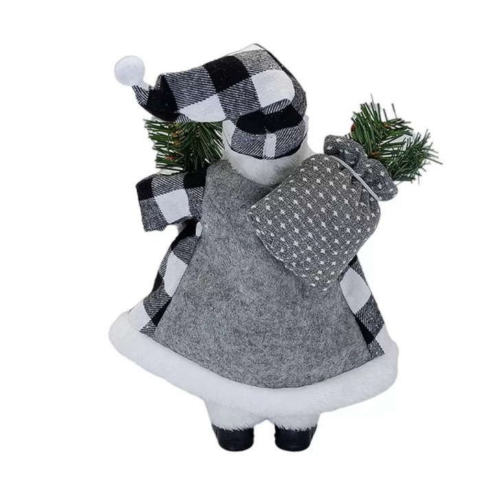 Figurina Decorativa Craciun, Flippy, Mos Craciun cu Crenguta de Brad, 30 x 10 x 17 cm, Material Plastic+Textil, Interior/Exterior, Alb/Gri [3]