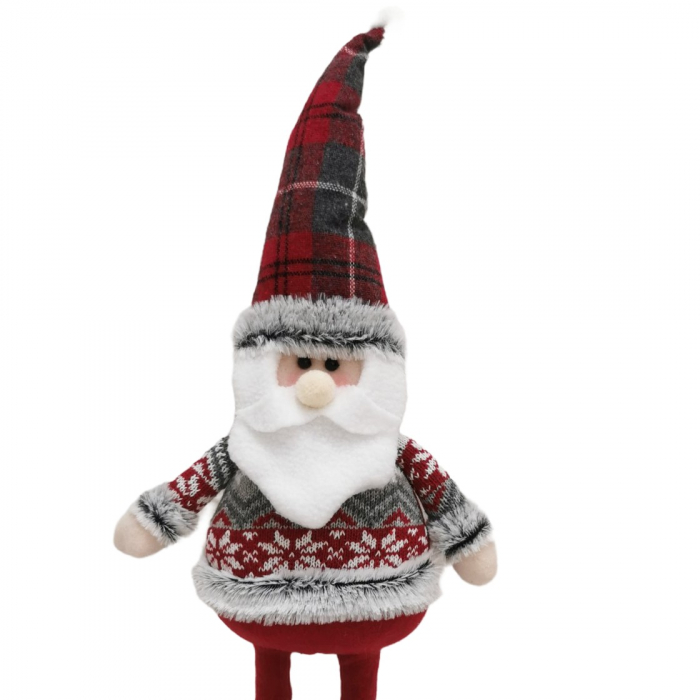Figurina Decorativa, Pentru Craciun, Flippy, Mos Craciun, Picioare Telescopice, Inaltime Reglabila 44-54cm, Bluza cu Fulgi, Rosu/Gri [4]