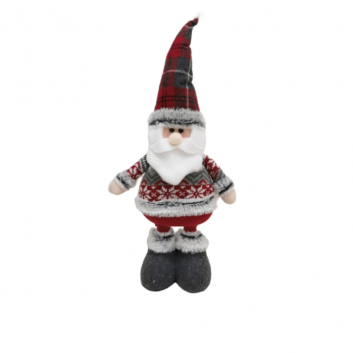 Figurina Decorativa, Pentru Craciun, Flippy, Mos Craciun, Picioare Telescopice, Inaltime Reglabila 44-54cm, Bluza cu Fulgi, Rosu/Gri [3]