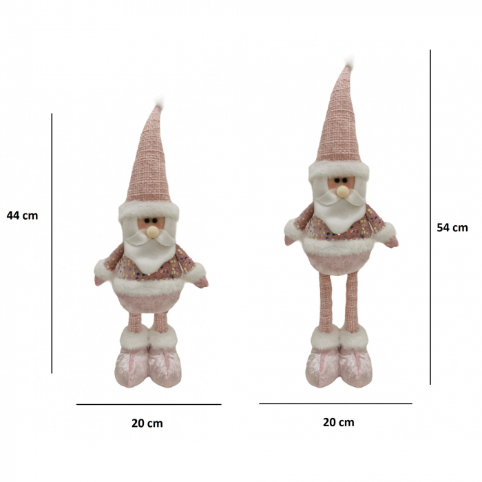 Figurina Decorativa, Pentru Craciun, Flippy, Mos Craciun, Picioare Telescopice, Inaltime Reglabila 44-54cm, Bluza cu Paiete, Roz [2]