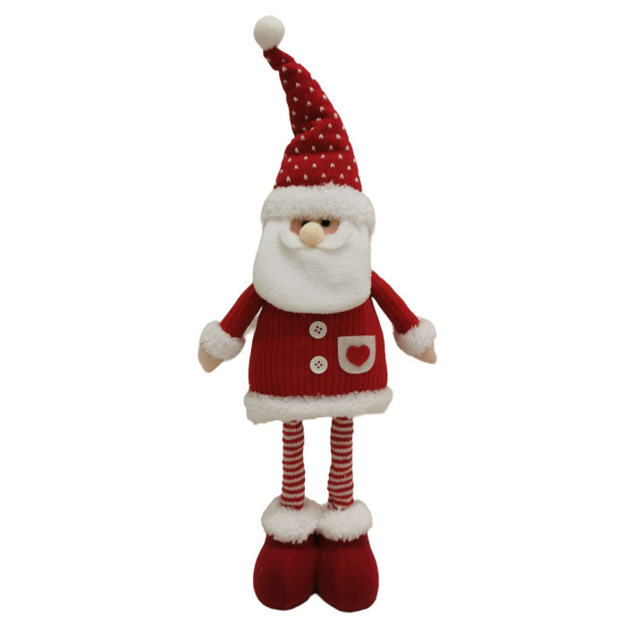 Figurina Decorativa, Pentru Craciun, Flippy, Mos Craciun, Picioare Telescopice, Inaltime Reglabila 44-54cm, Caciula cu Inimioare, Alb/Rosu [5]