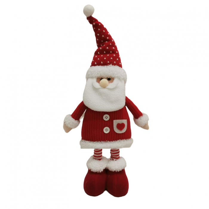Figurina Decorativa, Pentru Craciun, Flippy, Mos Craciun, Picioare Telescopice, Inaltime Reglabila 44-54cm, Caciula cu Inimioare, Alb/Rosu [3]