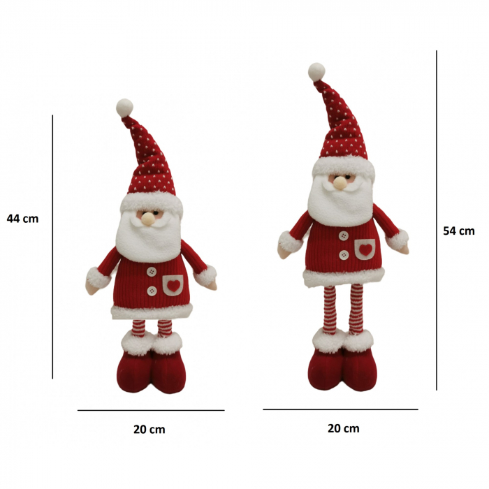 Figurina Decorativa, Pentru Craciun, Flippy, Mos Craciun, Picioare Telescopice, Inaltime Reglabila 44-54cm, Caciula cu Inimioare, Alb/Rosu [2]