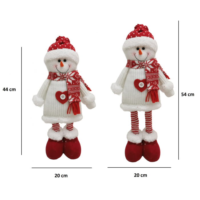 Figurina Decorativa, Pentru Craciun, Flippy, Om de Zapada, Picioare Telescopice, Inaltime Reglabila 44-54cm, Caciula cu Inimioare, Alb/Rosu [2]