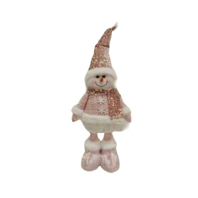 Figurina Decorativa, Pentru Craciun, Flippy, Om de Zapada, Picioare Telescopice, Inaltime Reglabila 44-54cm, Caciula cu Paiete, Roz [5]