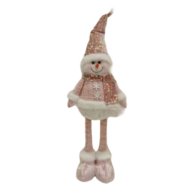 Figurina Decorativa, Pentru Craciun, Flippy, Om de Zapada, Picioare Telescopice, Inaltime Reglabila 44-54cm, Caciula cu Paiete, Roz [3]