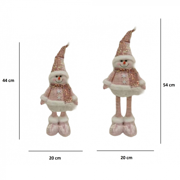 Figurina Decorativa, Pentru Craciun, Flippy, Om de Zapada, Picioare Telescopice, Inaltime Reglabila 44-54cm, Caciula cu Paiete, Roz [2]