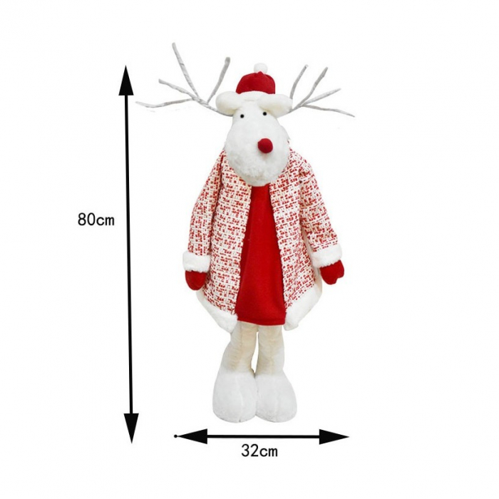 Figurina Decorativa, Pentru Craciun, Flippy, Ren, Picioare Telescopice, Inaltime Reglabila 42 - 80 cm, cu Haina, Alb/Rosu [6]