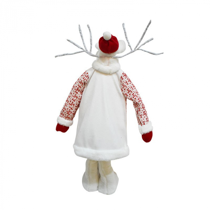 Figurina Decorativa, Pentru Craciun, Flippy, Ren, Picioare Telescopice, Inaltime Reglabila 42 - 80 cm, cu Haina, Alb/Rosu [5]