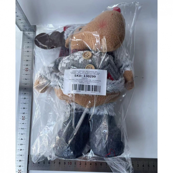 Figurina Decorativa, Pentru Craciun, Flippy, Ren, Picioare Telescopice, Inaltime Reglabila 44-54cm, Bluza cu Fulgi, Rosu/Gri [6]