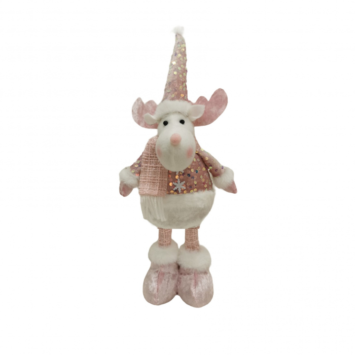 Figurina Decorativa, Pentru Craciun, Flippy, Ren, Picioare Telescopice, Inaltime Reglabila 44-54cm, Bluza cu Paiete, Roz [3]
