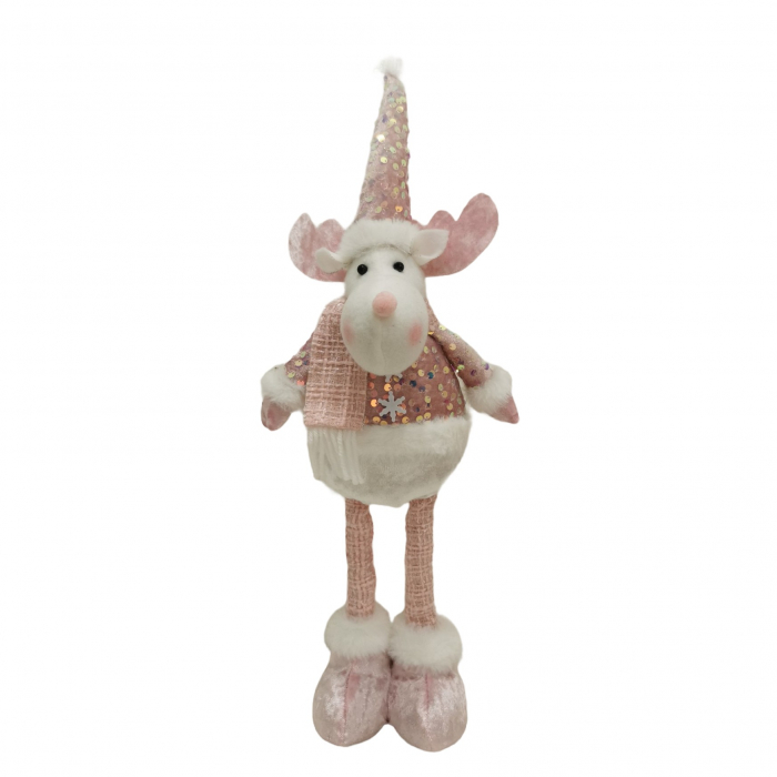 Figurina Decorativa, Pentru Craciun, Flippy, Ren, Picioare Telescopice, Inaltime Reglabila 44-54cm, Bluza cu Paiete, Roz [5]