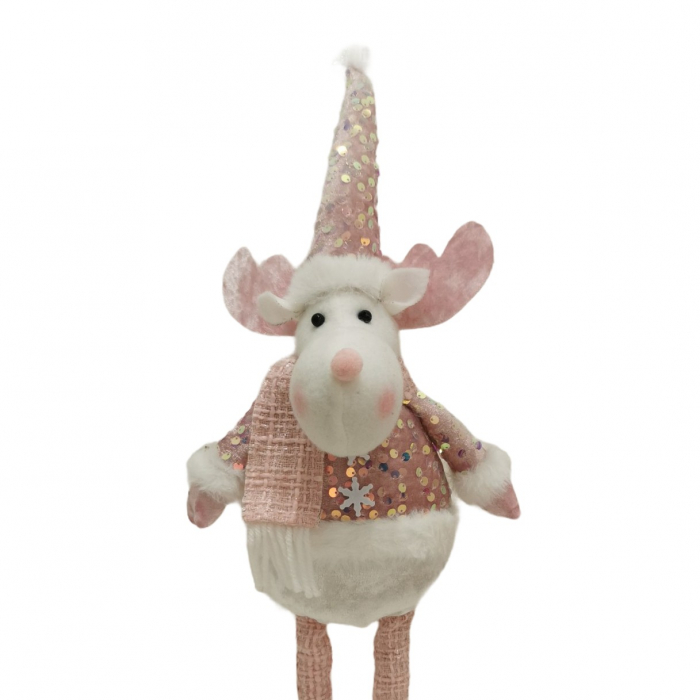 Figurina Decorativa, Pentru Craciun, Flippy, Ren, Picioare Telescopice, Inaltime Reglabila 44-54cm, Bluza cu Paiete, Roz [4]