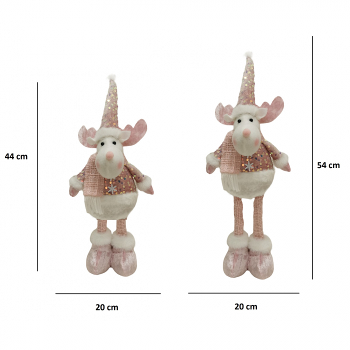 Figurina Decorativa, Pentru Craciun, Flippy, Ren, Picioare Telescopice, Inaltime Reglabila 44-54cm, Bluza cu Paiete, Roz [2]
