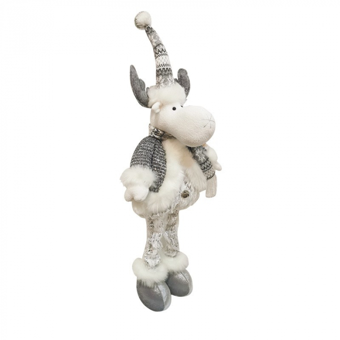Figurina Decorativa, Pentru Craciun, Flippy, Ren, Picioare Telescopice, Inaltime Reglabila 52- 82 cm, Pantaloni Luciosi, Alb/Argintiu [5]