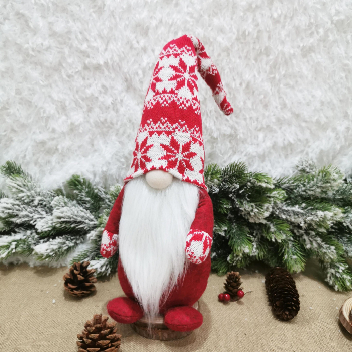 Figurina Decorativa, Pentru Craciun, Flippy, Spiridus, Omul Padurii cu Barba Lunga, Inaltime 47 cm, Rosu [2]