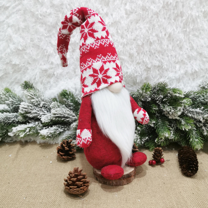 Figurina Decorativa, Pentru Craciun, Flippy, Spiridus, Omul Padurii cu Barba Lunga, Inaltime 47 cm, Rosu [3]