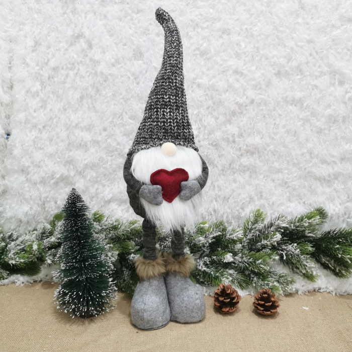 Figurina Decorativa, Pentru Craciun, Flippy, Spiridus, Omul Padurii Indragostit, Picioare Telescopice, Inaltime reglabila 42 - 52 cm, Gri [3]